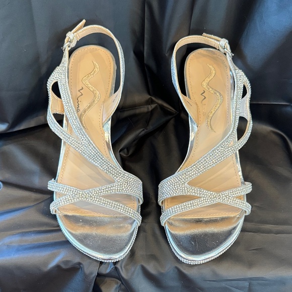 Nina Silver Rhinestone Strappy Heels - Picture 1 of 6